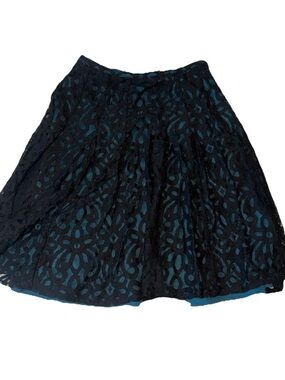 Coldwater Creek Skirt Womens 14 Floral Lace Maxi Bohemian Black Teal